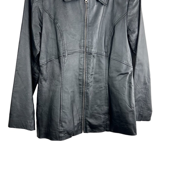 Jacqueline Ferrar Authentic Pig Nappa Genuine Leather Black Zip Up Jacket size S - Picture 5 of 13